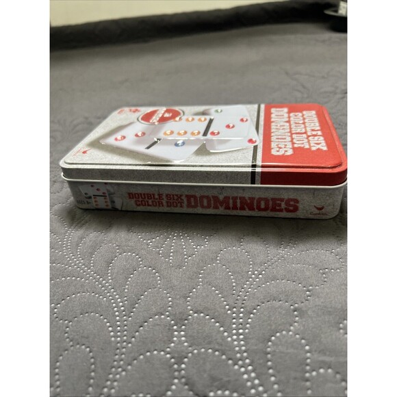 28 Double Six Color Dot Dominoes in Metal Tin Classic Games Cardinal Games Home - Picture 10 of 10